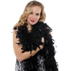 Black With Silver Tinsel Feather Boa 72in -Party City 416429 01