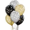 20ct, 12in, Star Balloons - Black, Gold & Silver