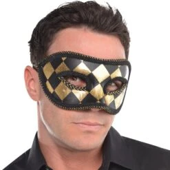 Black & Gold Harlequin Masquerade Mask -Party City 627920 01