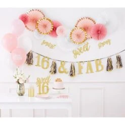 15ct, Gold & Pink Sweet 16 Balloons -Party City 835788 02