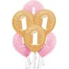 15ct, Pink & Gold Confetti 1st Birthday Balloons -Party City 836743