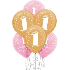 15ct, Pink & Gold Confetti 1st Birthday Balloons