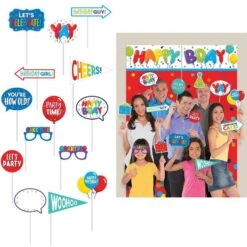 Birthday Balloons Scene Setter With Photo Booth Props 23pc