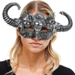 Horned Silver Satyr Masquerade Mask 5 Horned Silver Satyr Masquerade Mask -Party City 920285 01