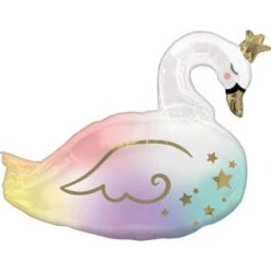 Air-Filled Multicolor Swan Foil Balloon, 18in X 19in
