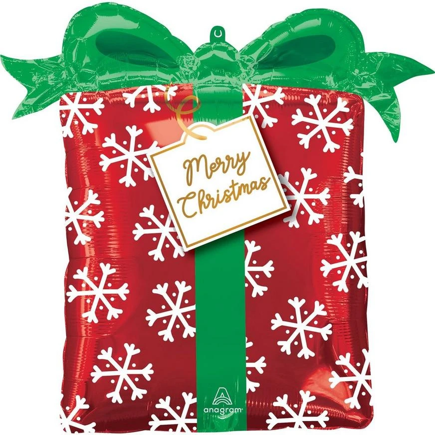 Giant Green & Red Christmas Present Foil Balloon, 27in 3 Giant Green & Red Christmas Present Foil Balloon, 27in