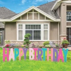 Pink, Blue, & Purple Happy Birthday Corrugated Plastic Yard Sign Phrase Set, 27in Letters, 7pc