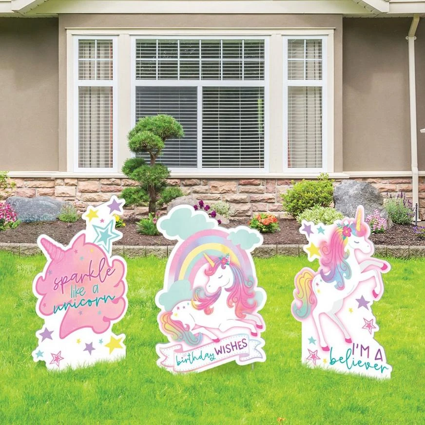 Enchanted Unicorn Birthday Corrugated Plastic Yard Sign Set, 15.5in X 23.8in, 3pc 3 Enchanted Unicorn Birthday Corrugated Plastic Yard Sign Set, 15.5in X 23.8in, 3pc