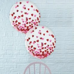 2ct, 24in, Metallic Pink & Red Heart Latex Confetti Balloons