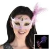 AMSCAN Adult Lavender & Gold Glitter Masquerade Mask With Light-Up Feathers -Party City 942057