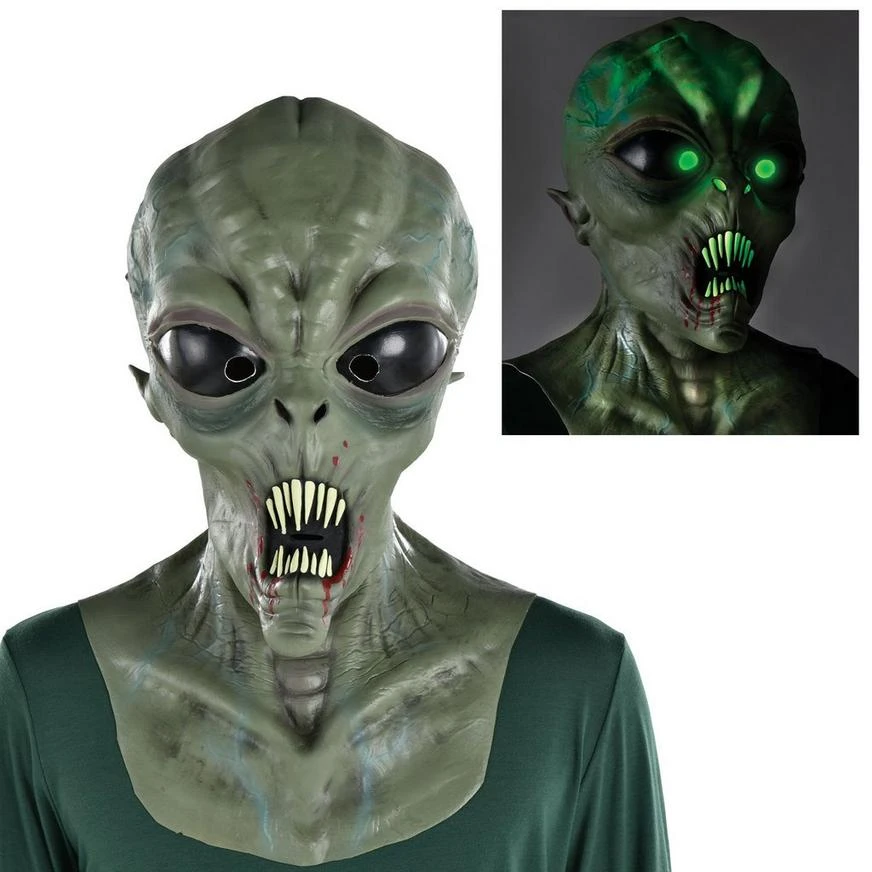 AMSCAN Adult Light-Up Spiked Teeth Alien Latex Mask 3 AMSCAN Adult Light-Up Spiked Teeth Alien Latex Mask