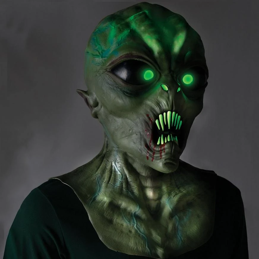 AMSCAN Adult Light-Up Spiked Teeth Alien Latex Mask 4 AMSCAN Adult Light-Up Spiked Teeth Alien Latex Mask - Image 2