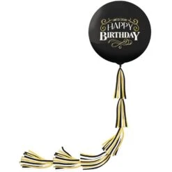 Black & Gold Limited Edition Happy Birthday Latex Balloon (24in) With Tail (5.25ft) - Better With Age