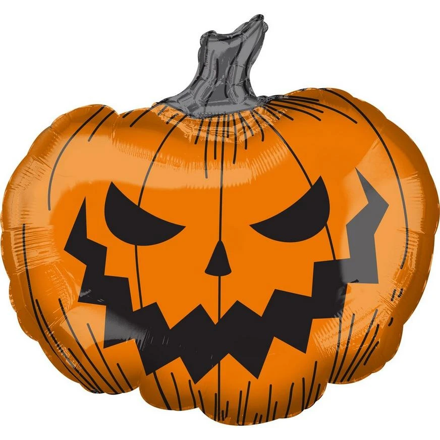 Scary Halloween Jack-o'-Lantern Foil Balloon, 29in X 27in 3 Scary Halloween Jack-o'-Lantern Foil Balloon, 29in X 27in