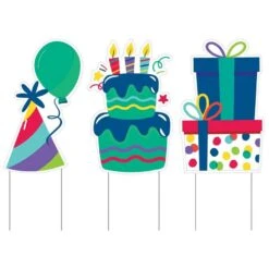 Happy Birthday Phrase & Icons Corrugated Plastic Yard Sign Set, 20pc -Party City 951878 02