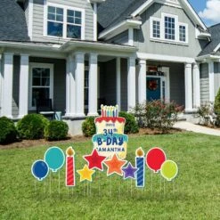 Birthday Cake, Balloons & Candles Corrugated Plastic Yard Sign Set, 11pc