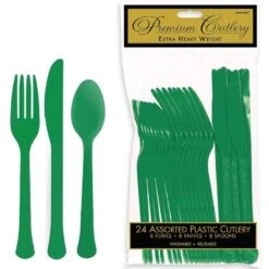Festive Green Premium Plastic Cutlery Set 24ct