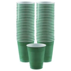 Festive Green Plastic Cups, 16oz, 50ct