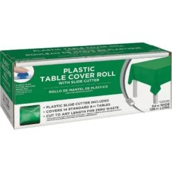 Festive Green Plastic Table Cover Roll With Slide Cutter, 54in X 126ft