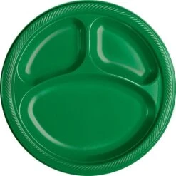 Festive Green Plastic Divided Dinner Plates 20ct