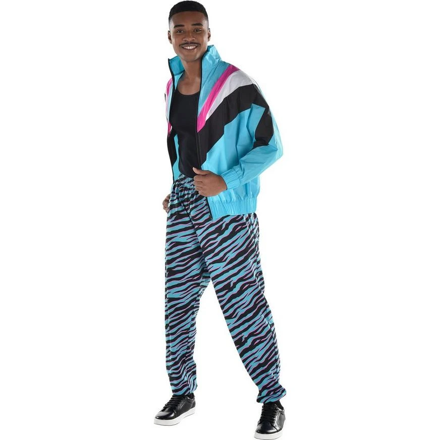 Adult Black & Teal Zebra 90s Beach Pants 4 Adult Black & Teal Zebra 90s Beach Pants - Image 2